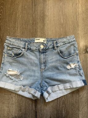 Garage Faded Blue Distressed Rolled-Hem Jean Shorts